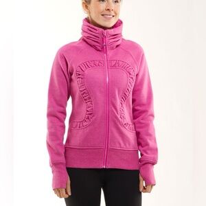 Sz 8 Lululemon Cuddle Up scuba full zip jacket sweatshirt heathered Paris pink